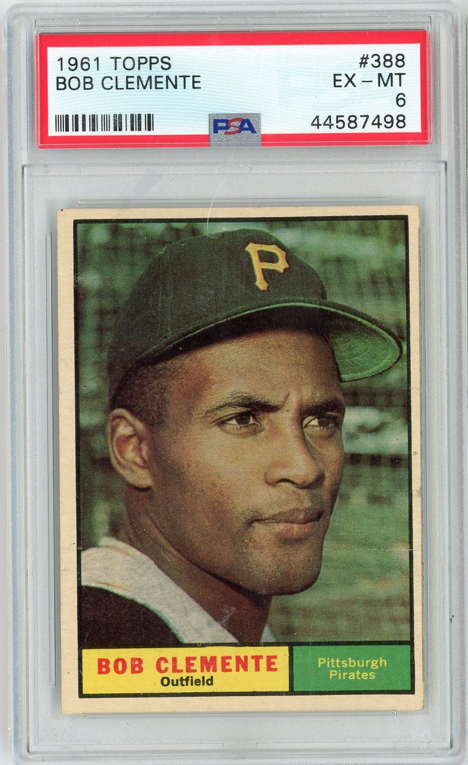 Graded 1961 Topps Bob Roberto Clemente #388 Baseball Card PSA 6 EX-MT