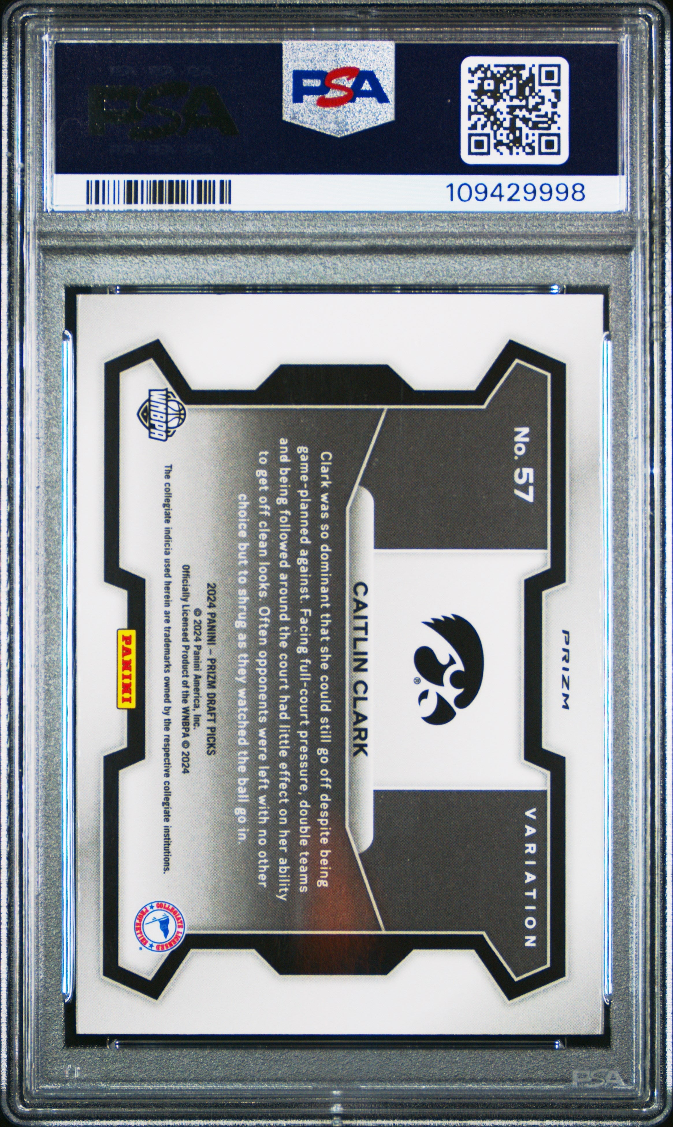 Graded 2024 Panini Prizm Draft Picks Caitlin Clark #57 Variation Red Ice Rookie RC Basketball Card PSA 10 Gem Mint