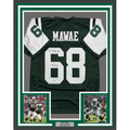 Framed Autographed/Signed Kevin Mawae 35x39 HOF 2019 New York Green Football Jersey Beckett BAS COA