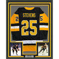 Framed Autographed/Signed Kevin Stevens 35x39 Pittsburgh Black Hockey Jersey JSA COA