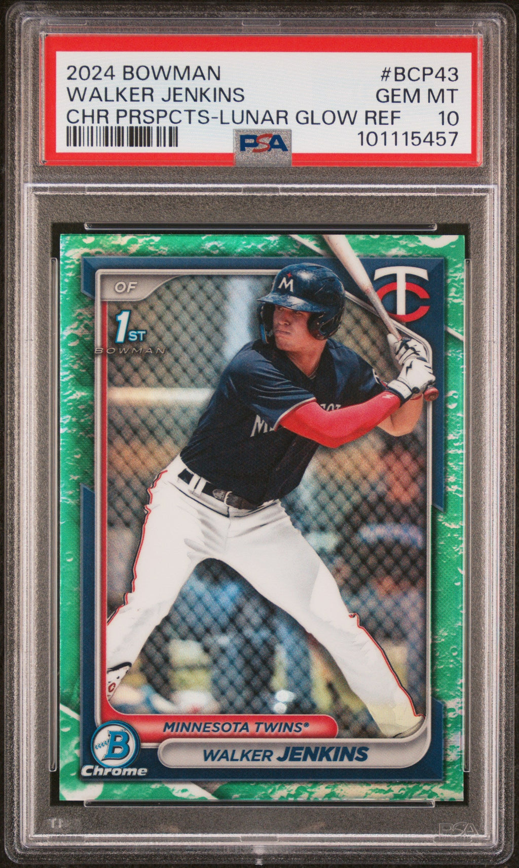 Graded 2024 Topps Bowman Walker Jenkins #BCP43 Chrome Prospects Lunar Glow Rookie RC Baseball Card PSA 10 Gem Mint