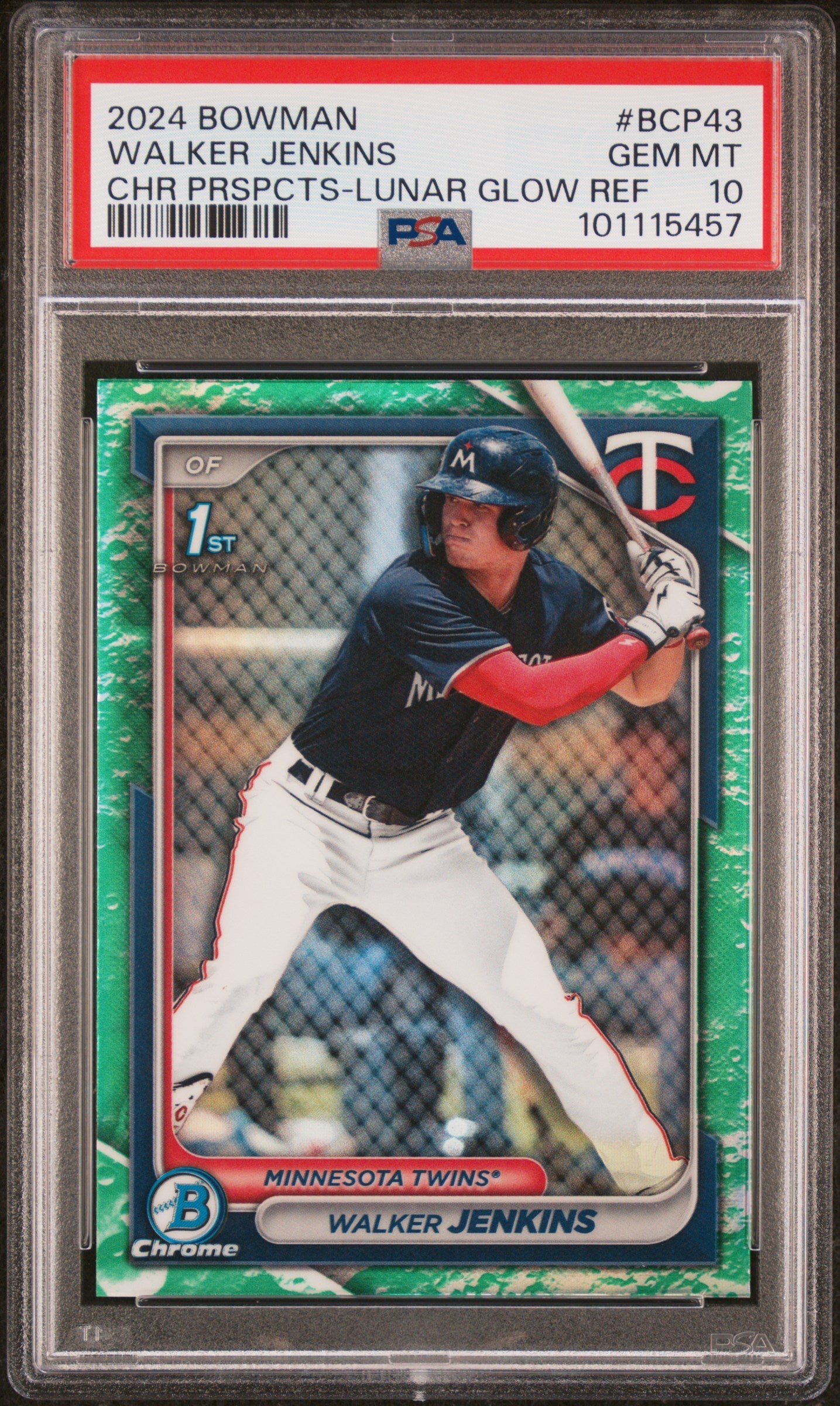 Graded 2024 Topps Bowman Walker Jenkins #BCP43 Chrome Prospects Lunar Glow Rookie RC Baseball Card PSA 10 Gem Mint