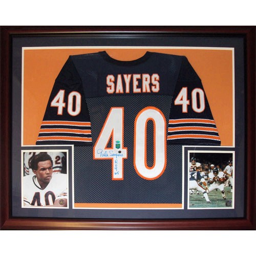 Gale Sayers Autographed Chicago Bears (Blue #40) Deluxe Framed Jersey - PSA