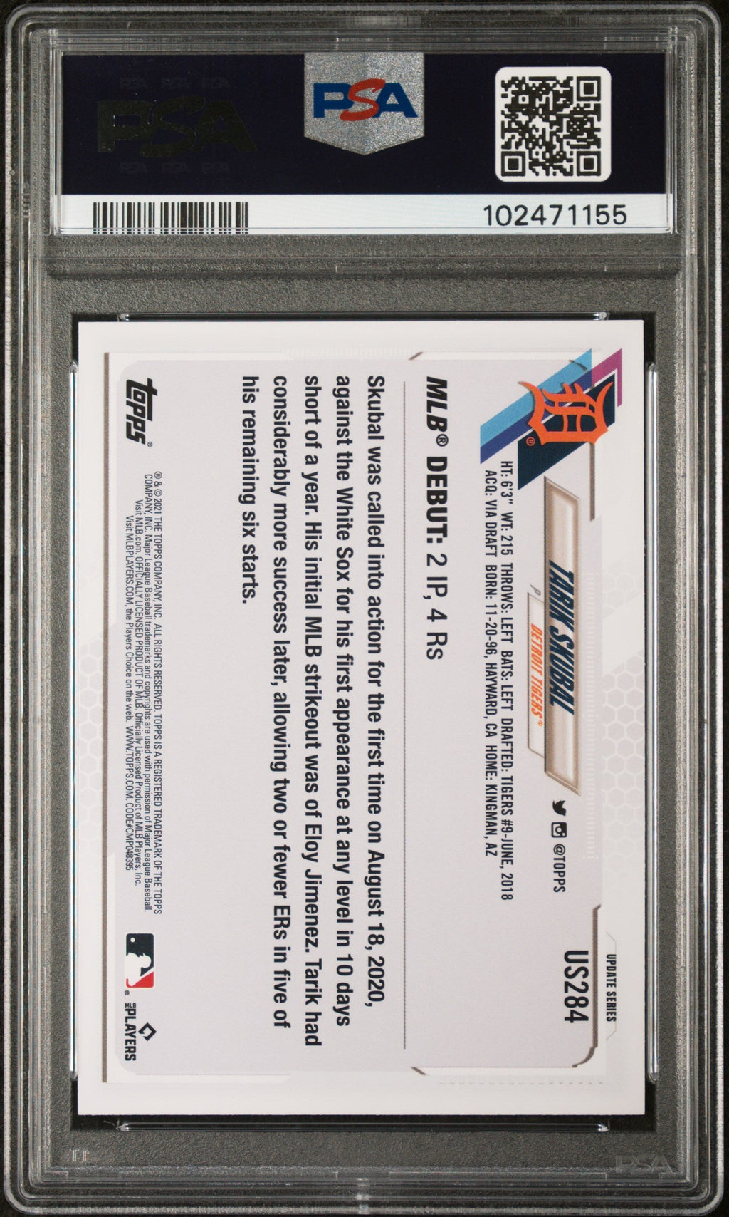Graded 2021 Topps Update Tarik Skubal #US284 Rookie RC Baseball Card PSA 10 Gem Mint