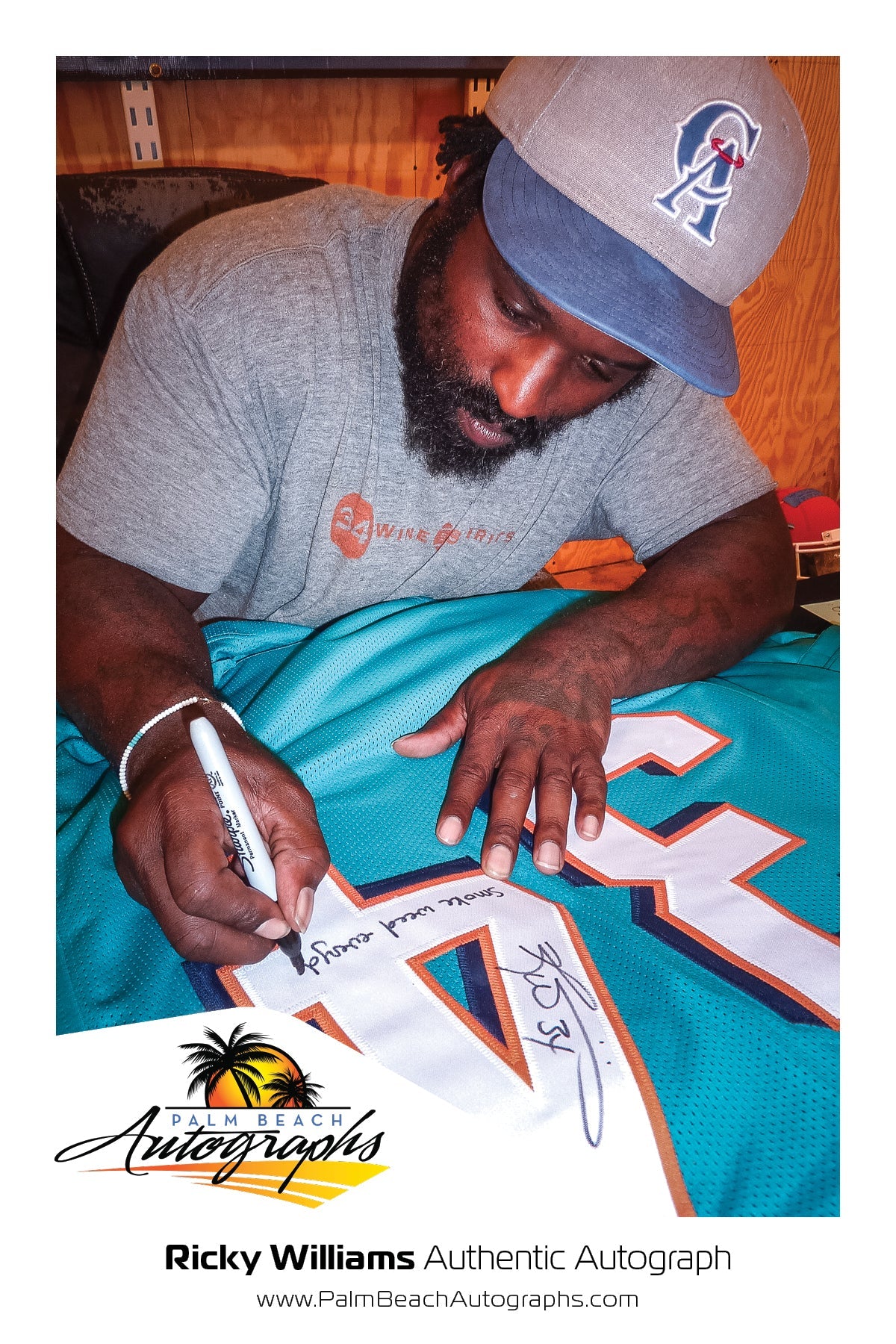 Ricky Williams Autographed Miami (Teal #34) Custom Jersey w/ "Smoke Weed Everyday" - JSA