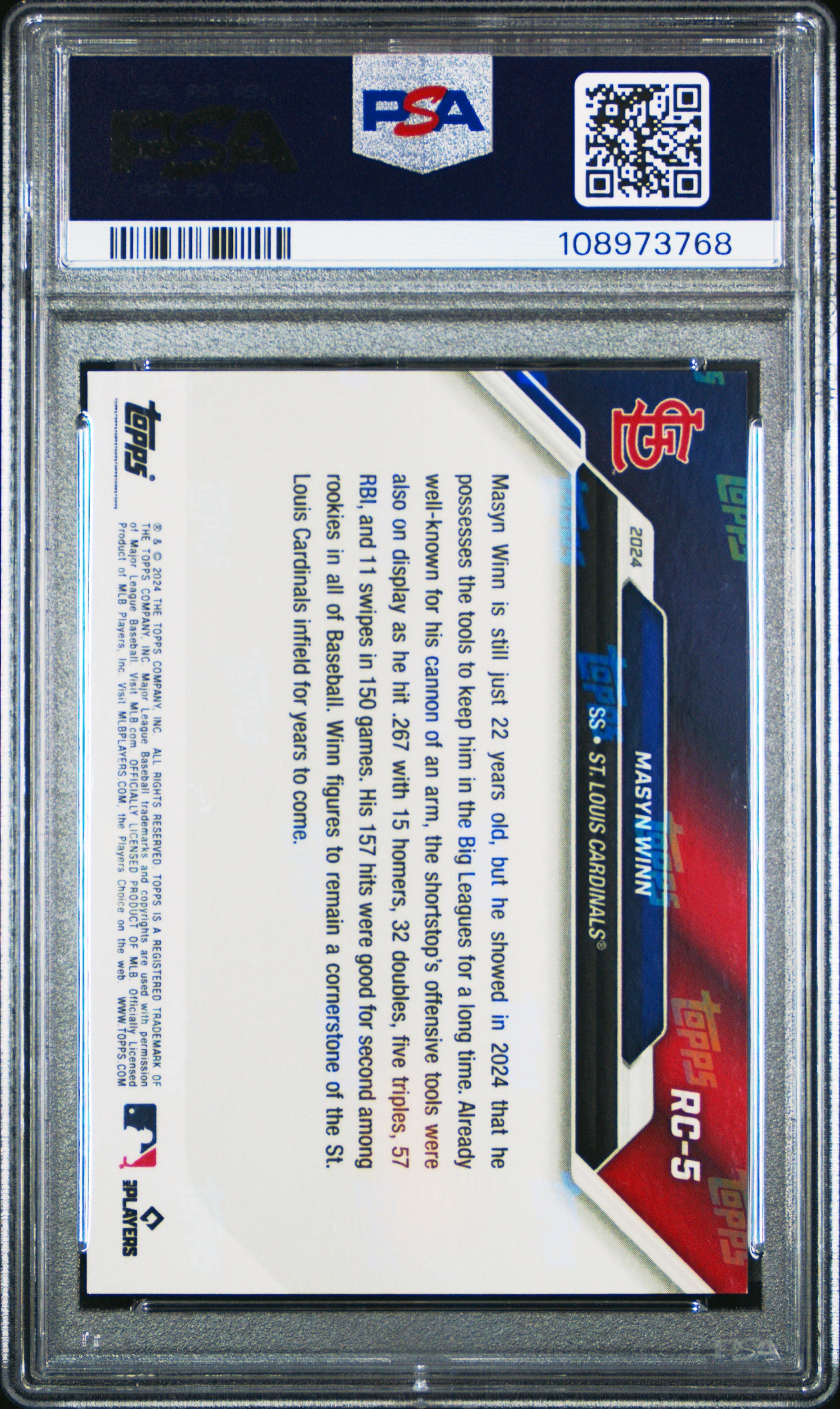 Graded 2024 Topps Now Masyn Winn #RC5 Rookie Cup Team Set Pearl Rookie RC Baseball Card PSA 10 Gem Mint