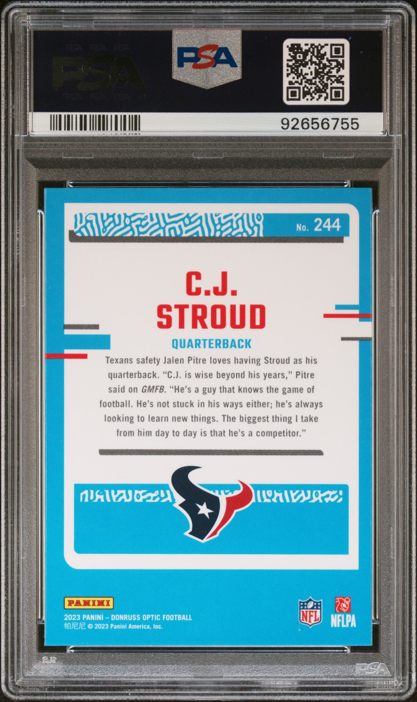 Graded 2023 Panini Donruss Optic CJ Stroud #244 Rookie RC Football Card PSA 10 Gem Mint