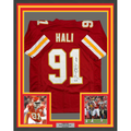 Framed Autographed/Signed Tamba Hali 35x39 Kansas City Red Football Jersey Beckett BAS COA