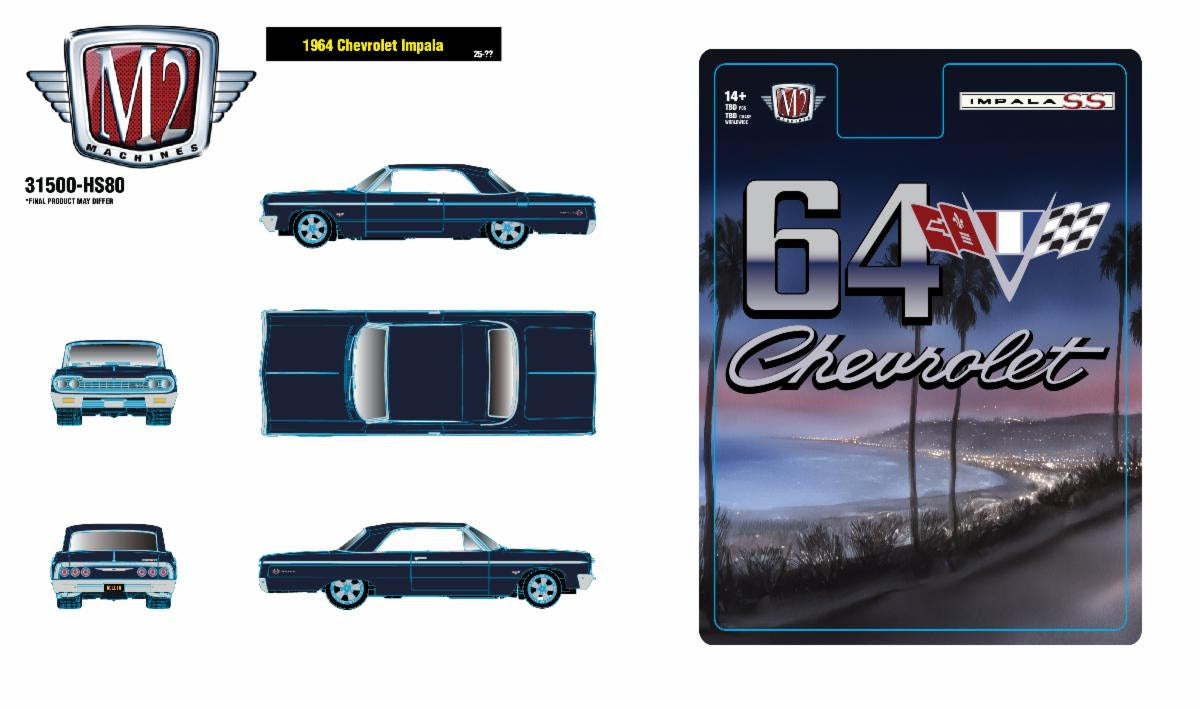 Pre-Order M2 1964 Chevrolet Impala Diecast blue