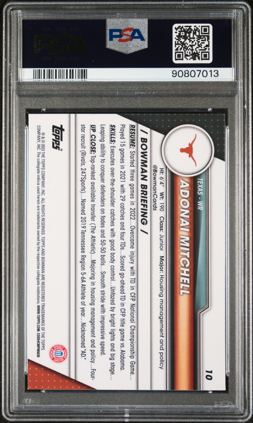 Graded 2023 Topps Bowman U Chrome Adonai Mitchell #10 Xfractor Rookie RC Football Card PSA 10 Gem Mint