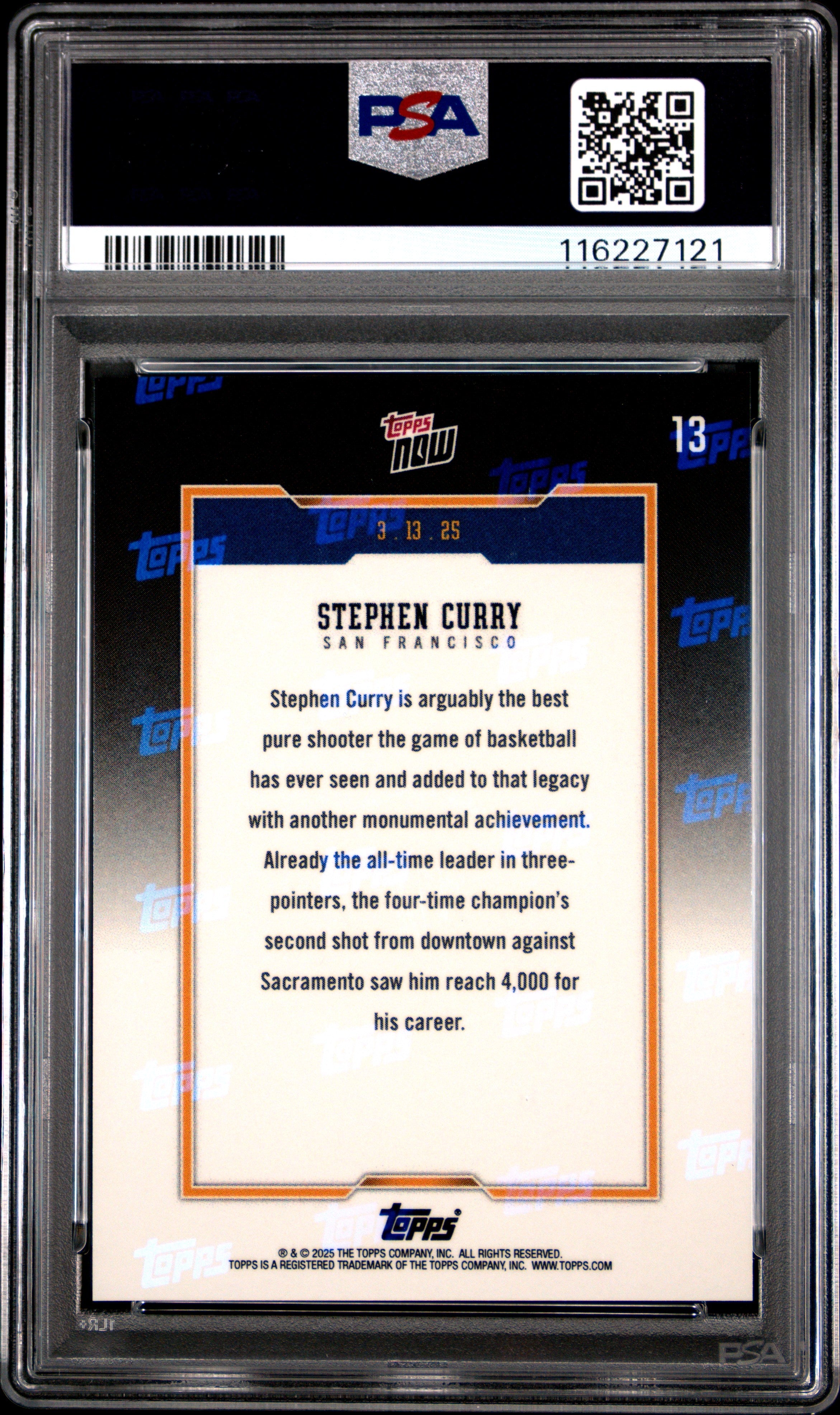 Graded 2024 Topps Now Steph Curry #13 Basketball Card PSA 10 Gem Mint